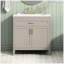 Meuble-lavabo autoportant de 30 po avec lavabo en céramique, pieds en bois massif, portes doubles à fermeture en douceur et tiroir basculant, tablettes et organisateurs de porte réglables, beige