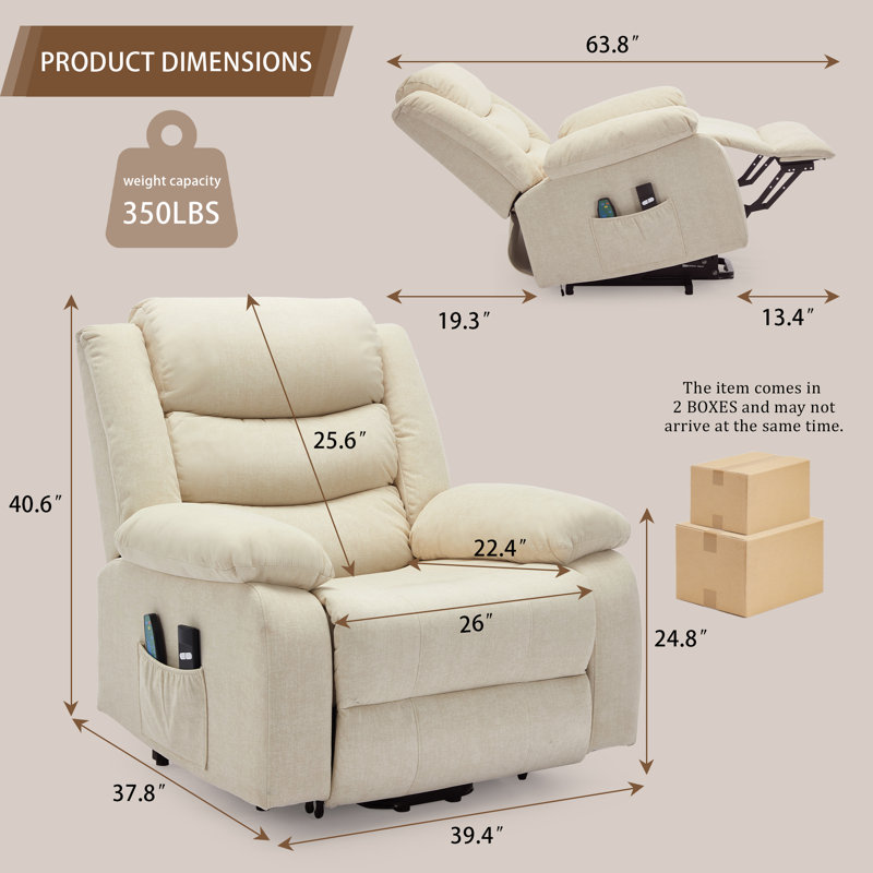 Power Lift Recliners For The Elderly， Electric Recliner With Heat And Massage， Oversized Sofa For Living Room With Infinite Position, Side Pockets 