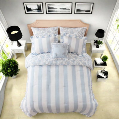 Blue Bedding Sets, Twin/Twin XL Microfiber Comforter, Ruffled Bedroom