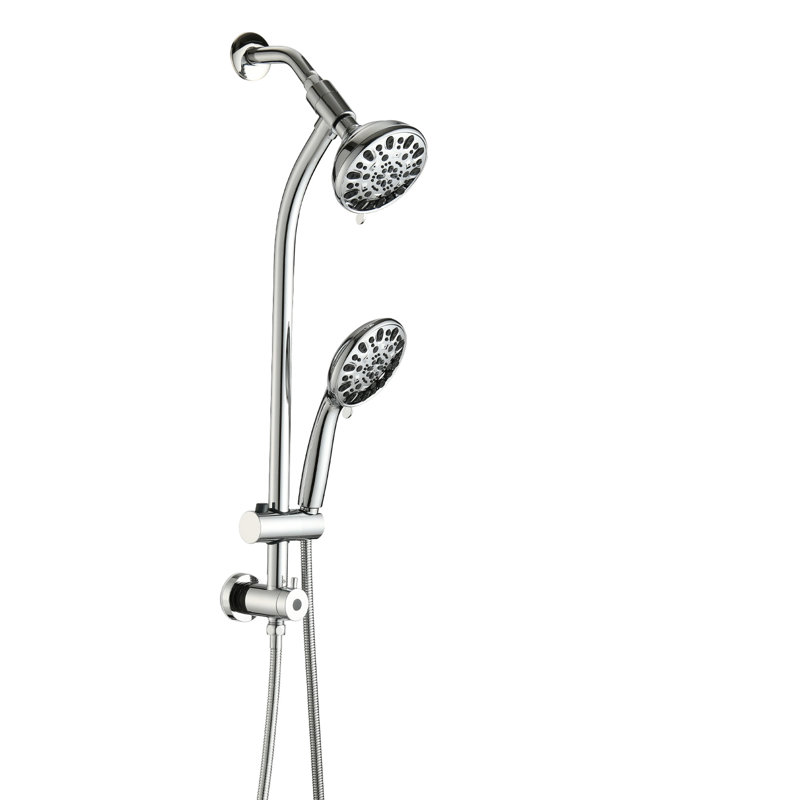 Douche de pluie de 5 pouces et 7 poignées avec glissière réglable de 26 po, installation rapide, 1,8 gallon par minute, aspect nickel brossé, structure en acier inoxydable, tête en alliage, buses, 7 modes de pulvérisation, pomme de douche à 7 jets et barre