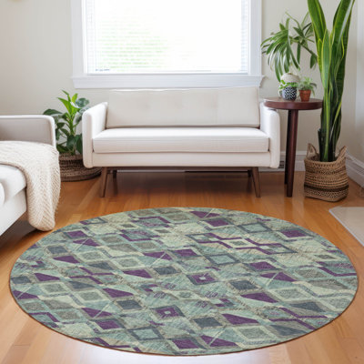 Machine Washable Indoor/Outdoor Christain ACN1311 Seafoam Rug