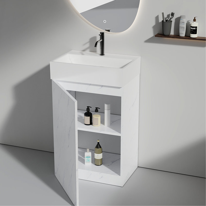 Marbre - meuble-lavabo de salle de bain avec options de rangement réglables, Blanc / Blanc