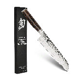 Shun Premier 7" Master Serrated Utility Knife, Handcrafted Japanese Knife, VG-MAX Core with Damascus Stainless Steel Cladding, Pakkawood Handle, Precision and Sharpness