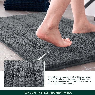 Chenault Soft Chenille Bathroom Rugs,Absorbent Microfiber Non-Slip Backing Rectangle Bath Mat,Quick Dry