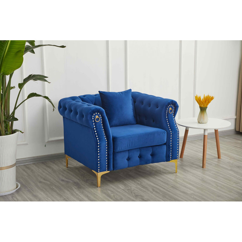  Fauteuil rembourré avec pieds en métal, Bleu