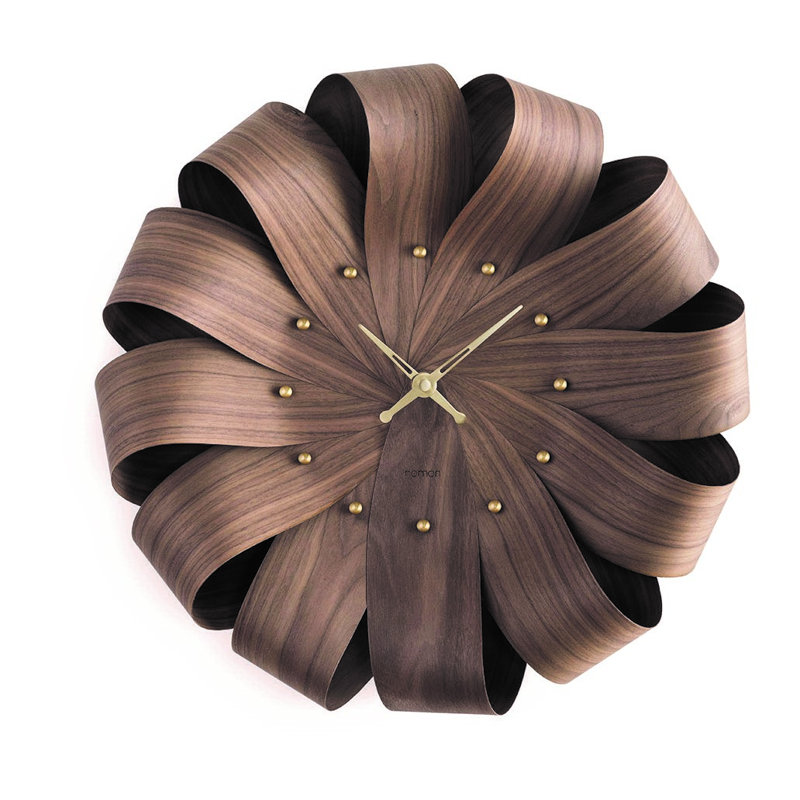 Horloge murale très grande, H 20,5 po x l 20,5 po x P 3,15 po, Brun foncé / or