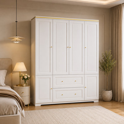 6-Door Armoire Wardrobe Closet With 2 Drawers