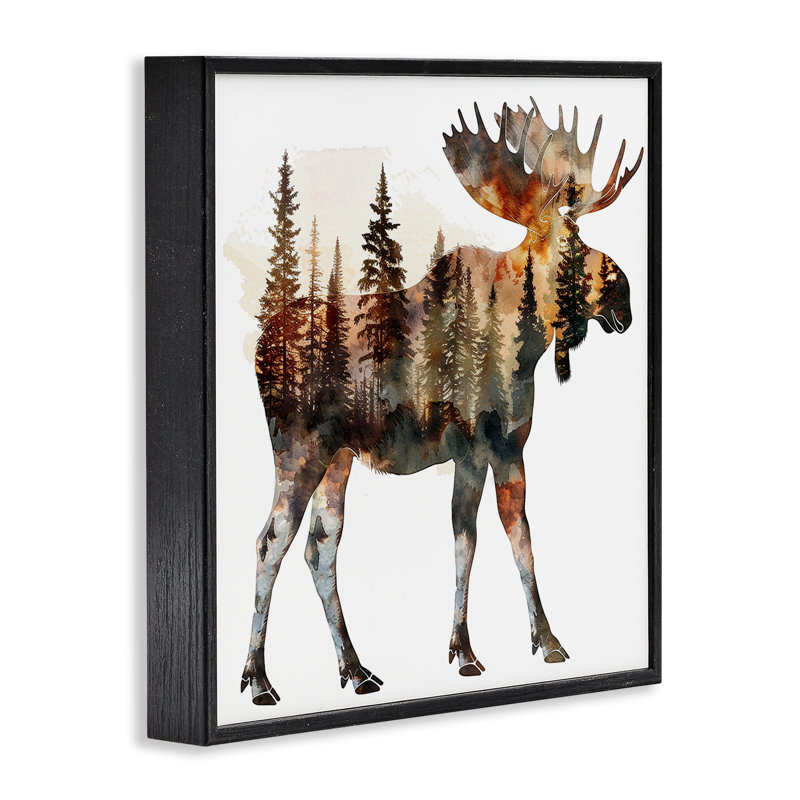  «Moose Forest», estampe numérique par LSR Design Studio, H 12 po x l 12 po, Giclée encadrée noir minuit