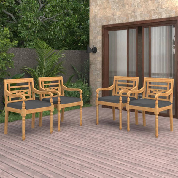 AOQJ Teak Outdoor Dining Armchair with Cushion | Wayfair