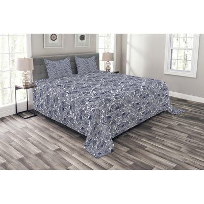 Adryen Dark Blue/White Microfibre Bedspread Set