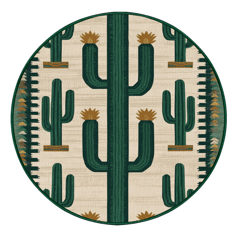  Tapis lavable à motif cactus du Sud-Ouest, Rond 8 pi