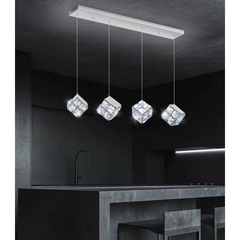 Lustre rectangulaire moderne 4 lumières à DEL, Silver