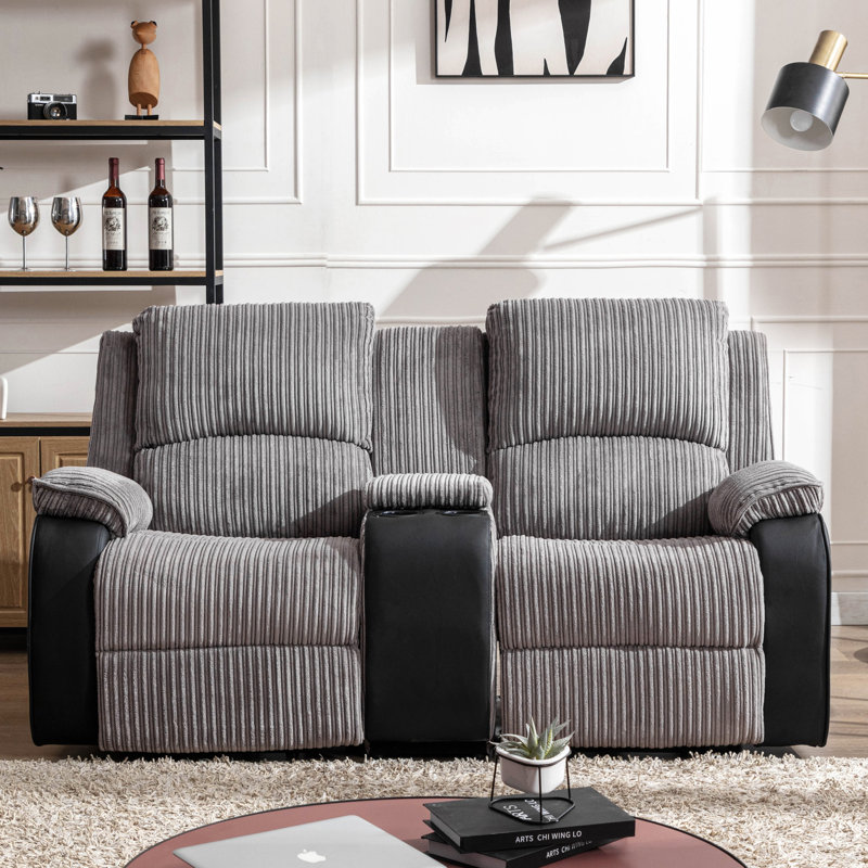 Mitrita 2 Seater Rise Recliner Upholstered Loveseat Sofa with Drinks Console, Single Motor, Grey