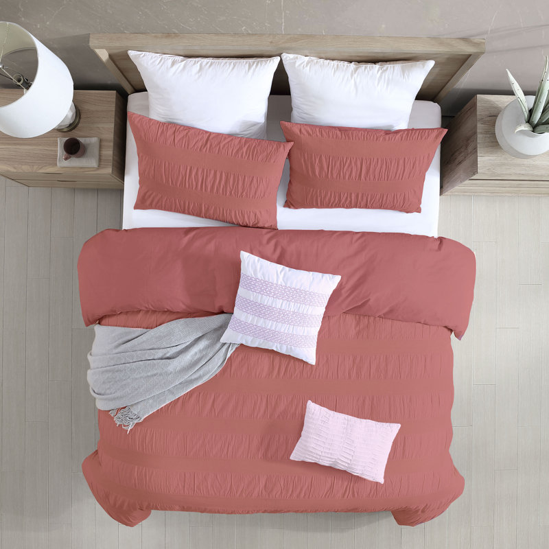 Ensemble de housse de couette 100% coton Moselle Moselle, Housse de couette double / grand et 2 taies décor, Vieux rose