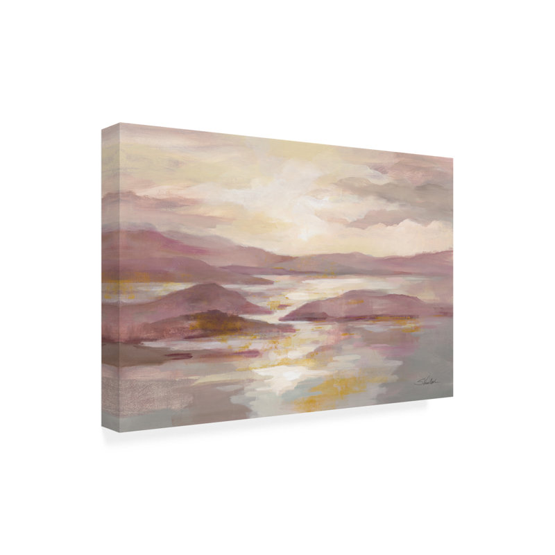 Pink and Gold Landscape Canvas Art with Wooden Frame
