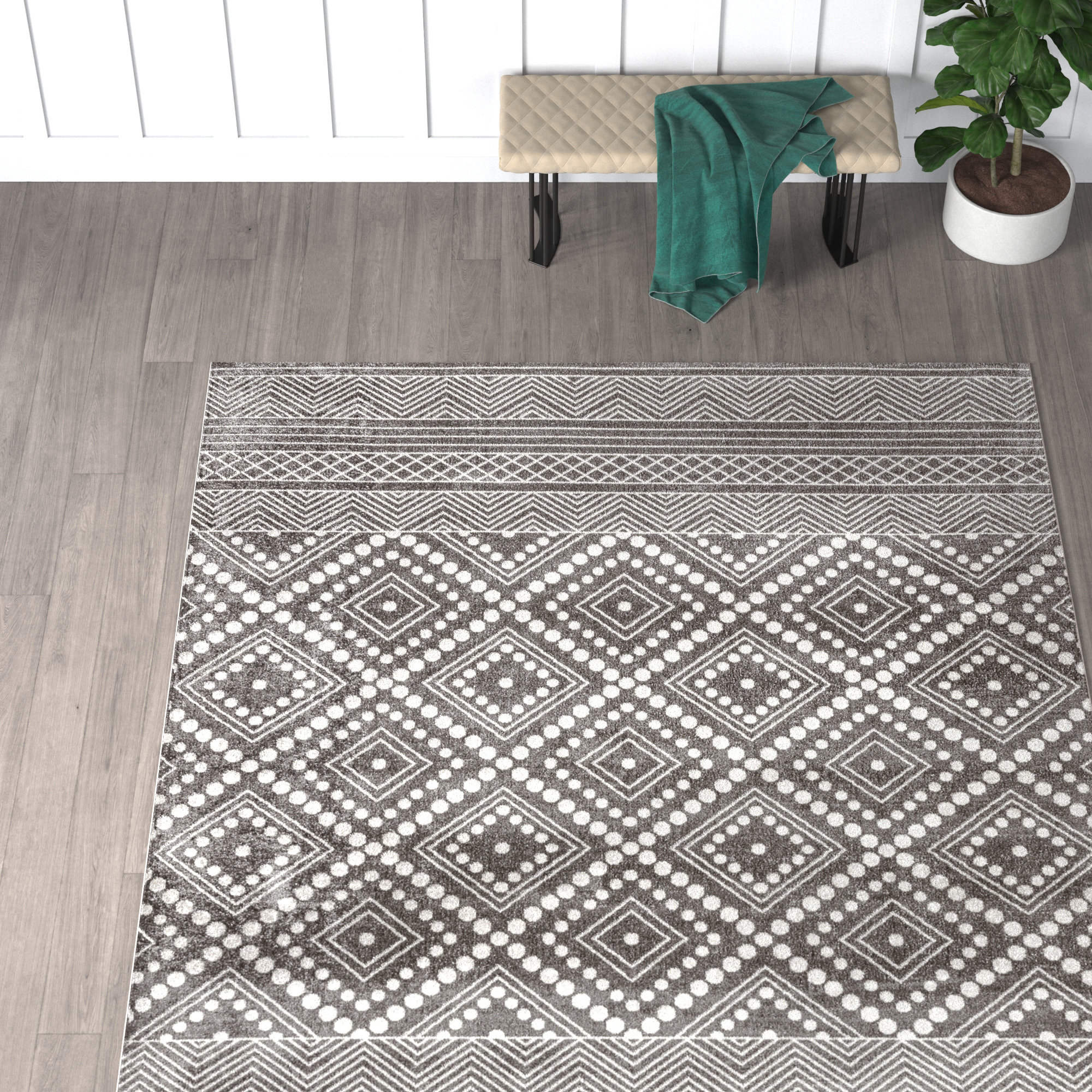 Mercury Row Bonifacio Geometric Power Loom Gray Machine Washable Rug ...