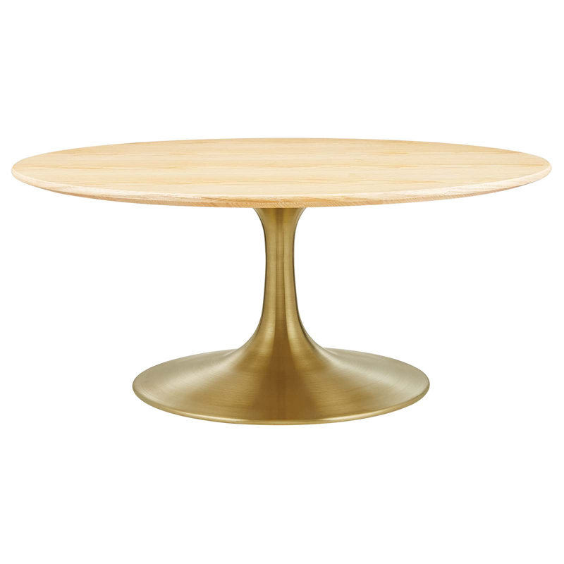 Table basse ronde en marbre artificiel Lippa, Naturel, Bois naturel, Doré