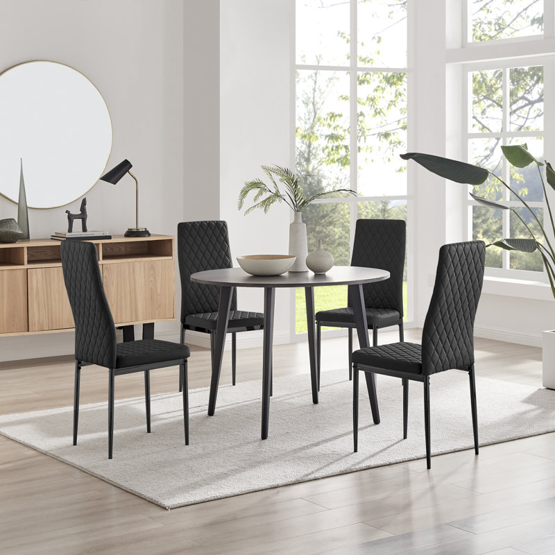 Betsab 4 - Person Dining Set, Walnut/Black, Black