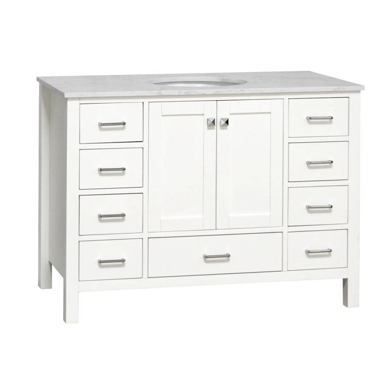 Ensemble de meuble-lavabo simple 48 po Claudett, Blanc, Carrara d'ingénierie