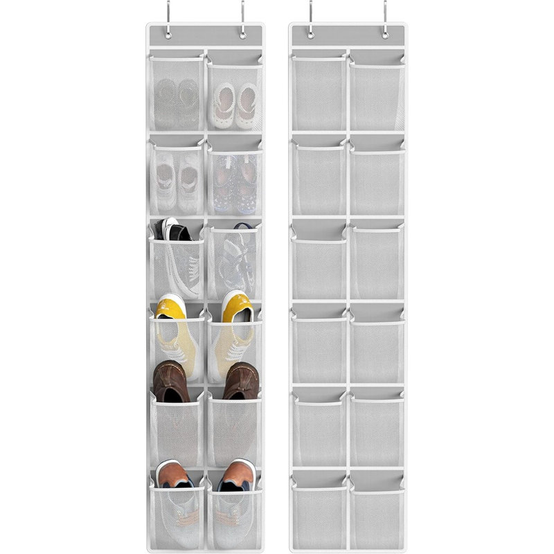 24 pochettes - 2 grandes boîtes de rangement pour chaussures à suspendre par-dessus 12 portes, gris