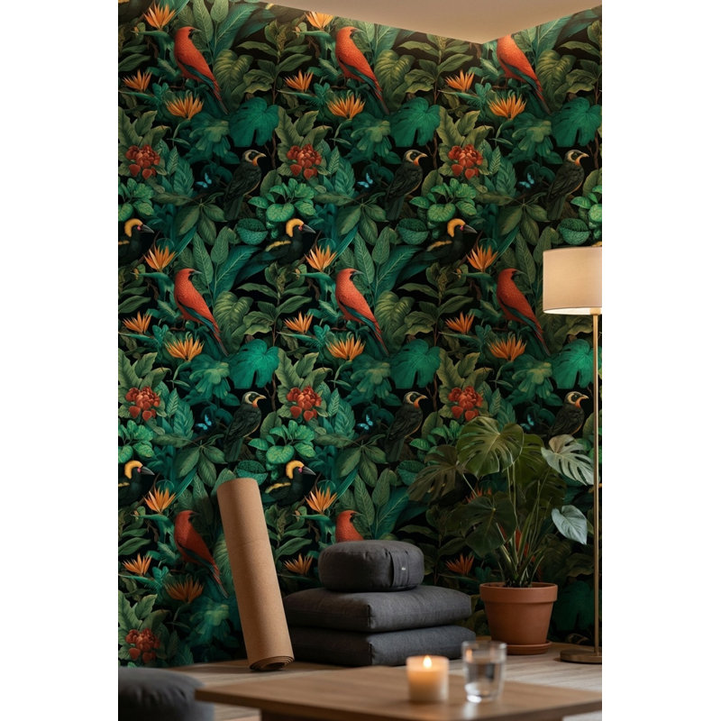 Murale tropicale avec oiseaux tropicaux, Peler et coller