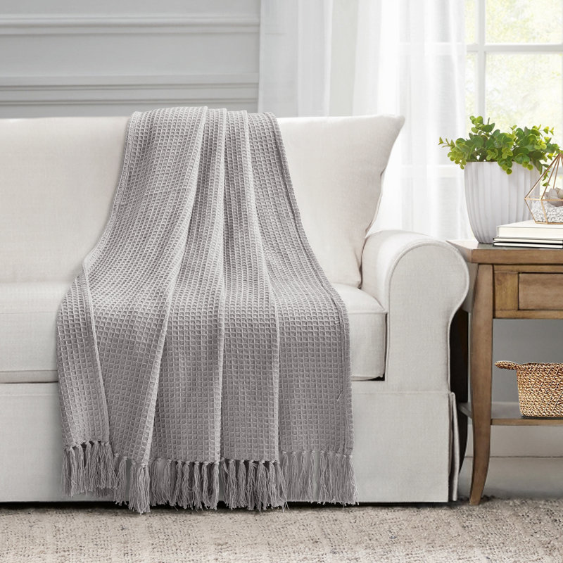 Jeté en tricot de coton gaufré, Gris clair