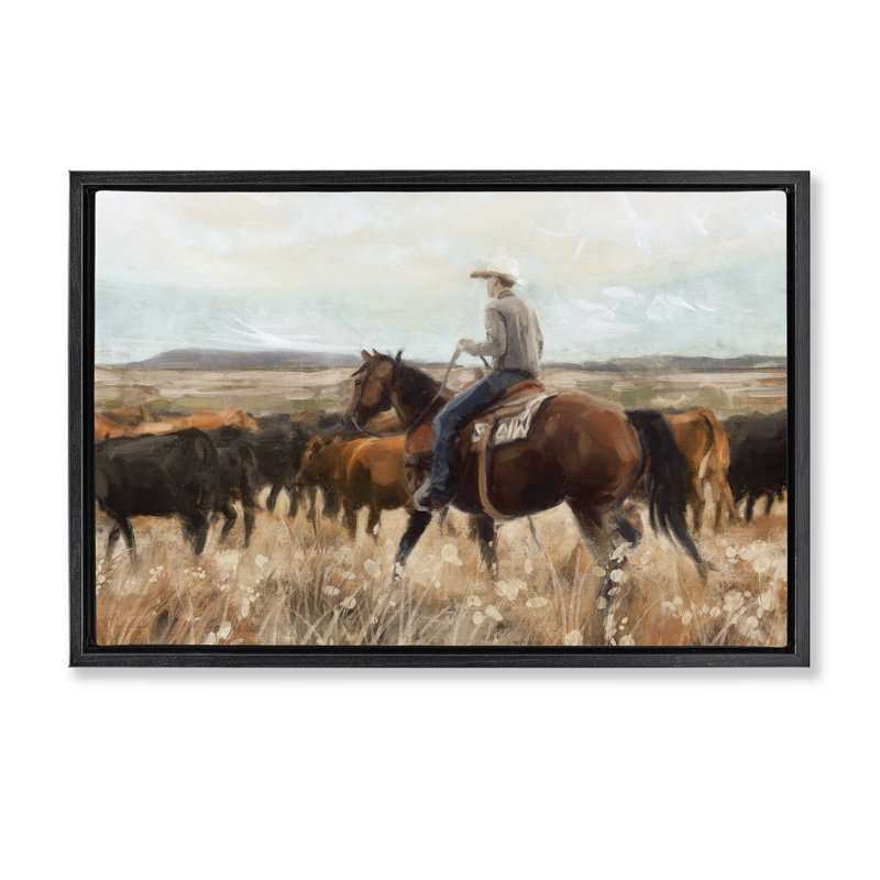 Toile flottante encadrée «Cowboy» par Nina Blue, Cadre flottant noir de jais, H 17 po x l 25 po