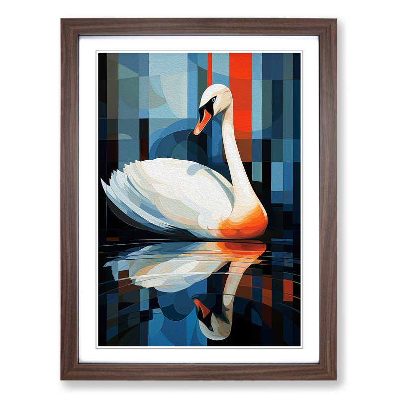 XYZ-FRM-V1223-1601 Swan Constructivism - Single Picture Frame Print on Wood, Walnut, 46cm H x 34cm W x 2cm D