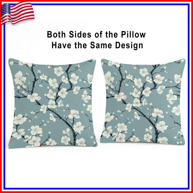 Cherry Blossom Branches Double Sided Throw Pillows, 14 x 14 inches