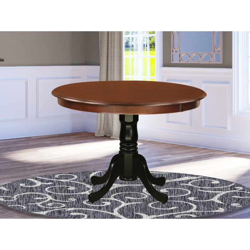Table de salle à manger Hartland - un plateau de table de cuisine rond avec base piédestal, acajou et noir, Noir, Acajou