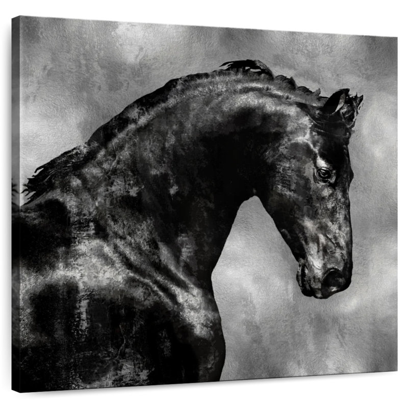 Étalon noir Brampt sur argent, H 16 po x l 16 po