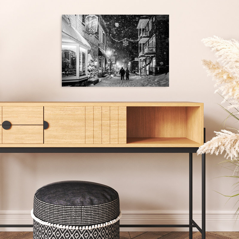 Cozy City Snowfall Romantic Abstract Contemporary City Architecture, impression d'art mural, 16" H x 24" W