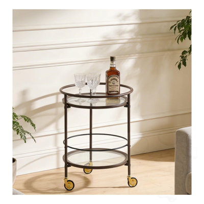 Chariot-bar rond avec tablettes en verre