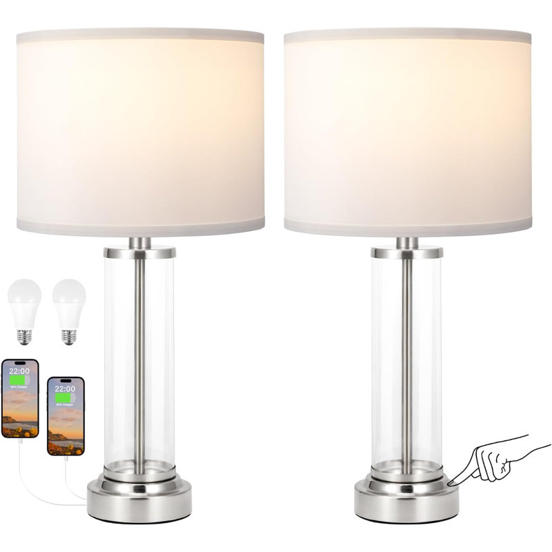 Lampe de chevet tactile pour table de chevet avec USB C + A, table de chevet à intensité variable à 3 voies pour le salon