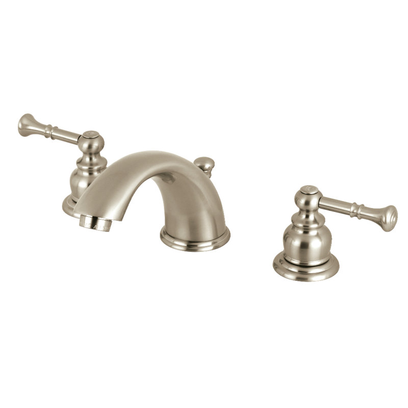 Kingston Brass Naples Two-Handle 3-Hole Deck Mount Widespread Bathroom Faucet with Retail Pop-Up Drain, Brushed Nickel