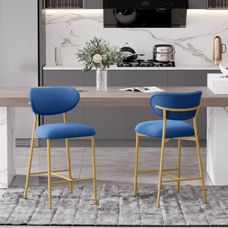 Bar Height Bar Stools Set Of 2, Velvet Ergonomic Modern Counter Stool With Back, Comfy Bar Chairs With Powder Sprayed Golden Metal Legs