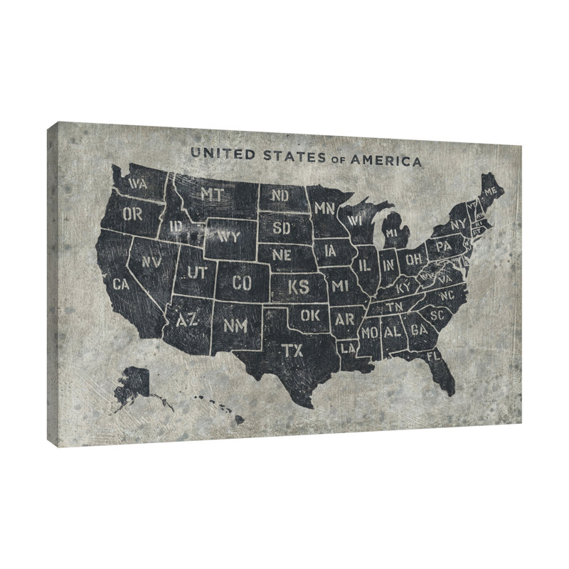 «Grunge USA Map» par James Wiens - peinture sur toile tendue, H 24 po x l 36 po x P 1,5 po