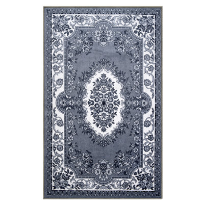 Meredith 100% Nylon Non-Slip Floral Scroll Border Indoor Area Rug