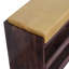 Banc de rangement escamotable en bois massif et cuir caramel, 2 tablettes