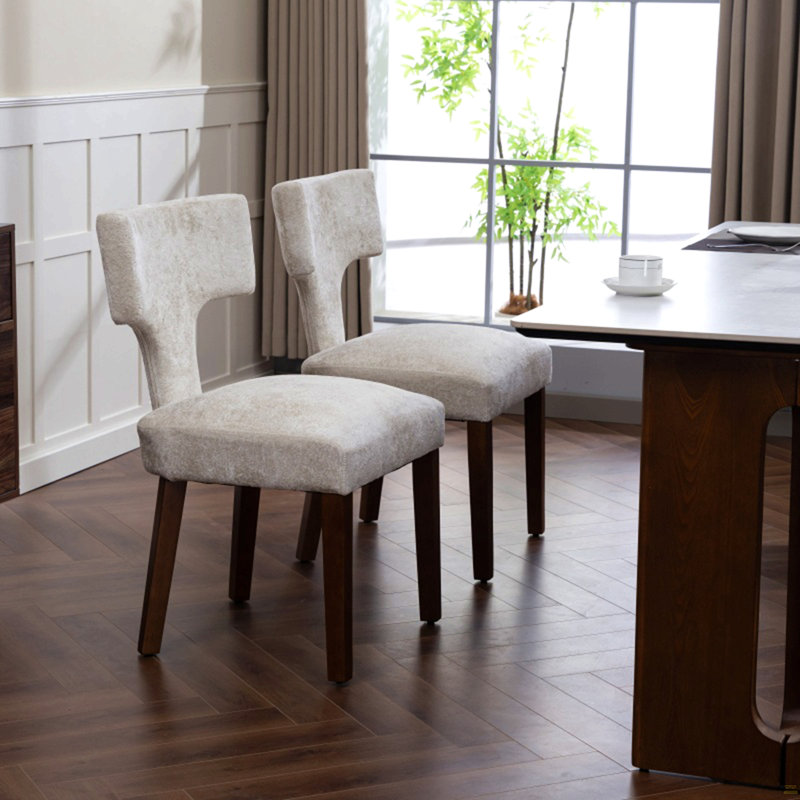 Ensemble de 2 chaises de salle à manger de style campagnard en tissu d'ameublement en chenille, Beige