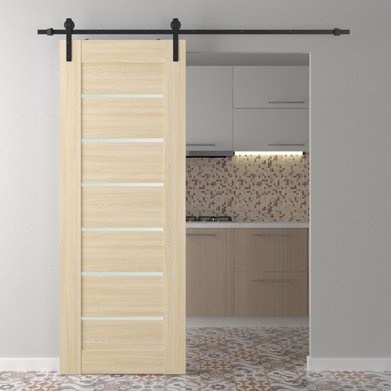 Porte de grange préfinie en bois manufacturé Avon, 35,875 po x 79,37 po, Frêne de la loire