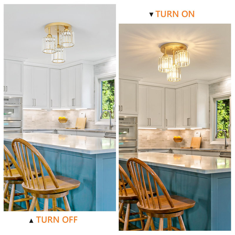 Crystal Semi Flush Mount Ceiling Light, Gold