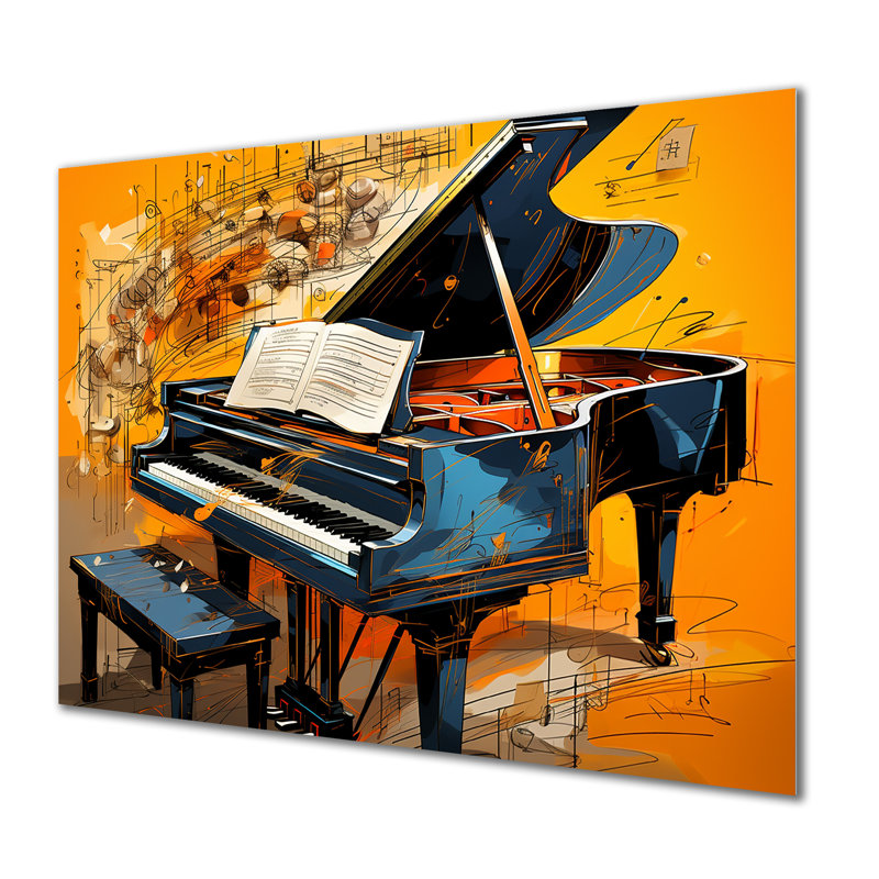 Black Piano Retro Collage Musical Score - Piano Wall Art Decor, Métal métal, H 24 po x l 32 po x P 1 po