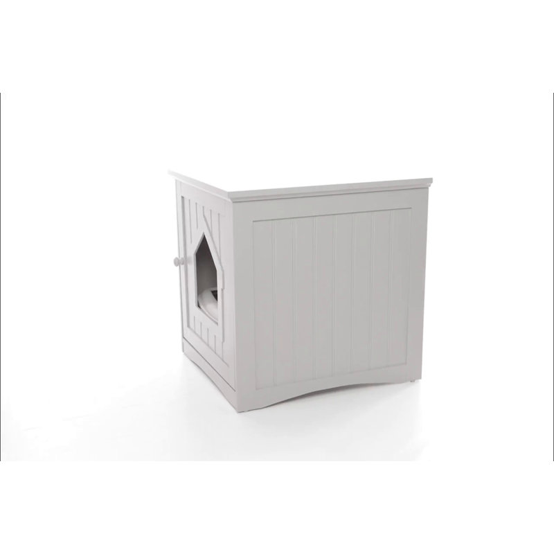White Wooden Cat Litter Box Enclosure with Front Door