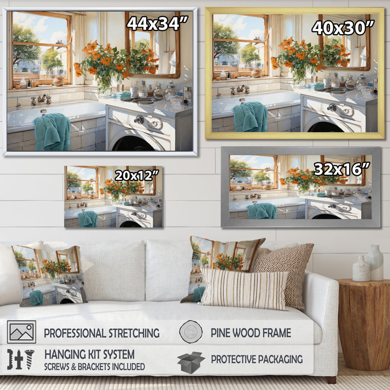 «Bath Laundry Realism In - Bath & Laundry, art mural sur toile, H 24 po x l 32 po x P 1 po, Cadre flottant noir
