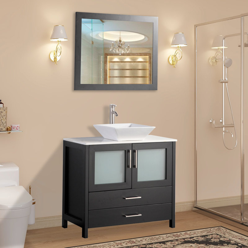 Ensemble de meuble-lavabo simple avec miroir , Espresso, 36" l