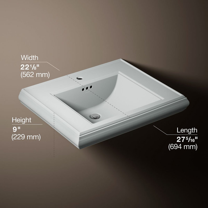 Memoirs® Rectangular Pedestal Bathroom Sink with Overflow, Ice Gray, Single Hole Faucet