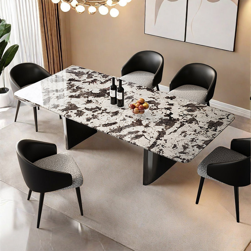 Ensemble de table de salle à manger moderne et simple en marbre de luxe, H 29,52 po x L 62,99 po x l 31,49 po