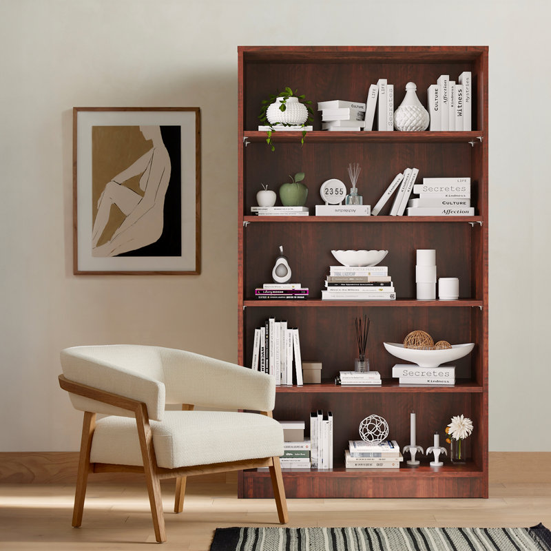 Cremorne Modern Standard Bookcase, Cherry, (5 Shelves) 60” H x 33” W x 12”D