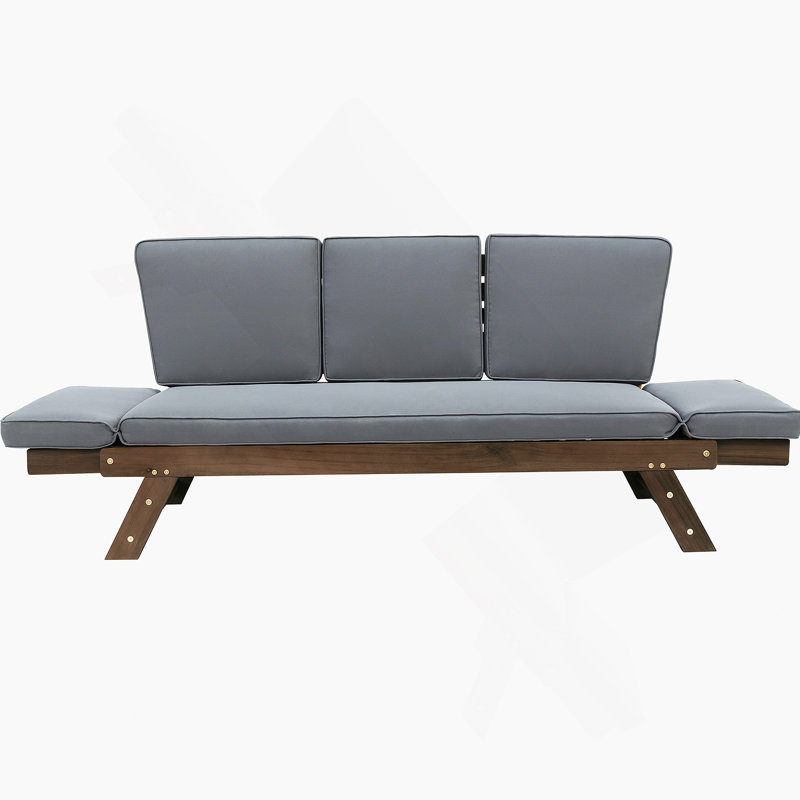 Méridienne de patio d'extérieur réglable en bois avec coussins pour petits espaces